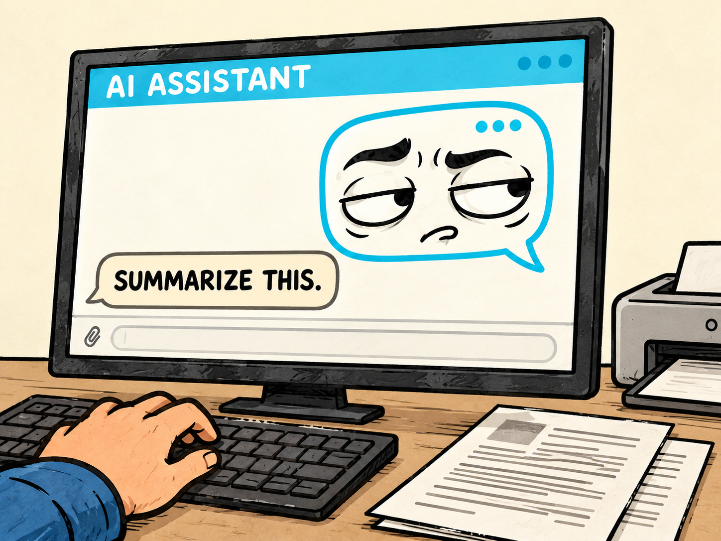 A helpful AI assistant receives a prompt in a desktop chat window.